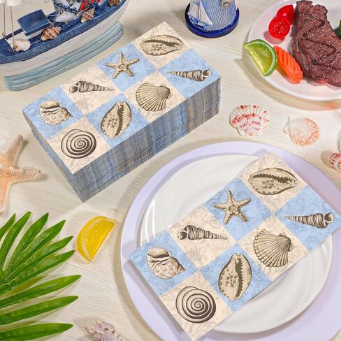200 Pcs Summer Sea Guest Napkins Coastal Seashell Napkins Disposable Guest Towels for Bathroom Decorative Paper Napkins Ocean Hand Napkins for Bathroom Kitchen Holiday Party in Saudi Arabia