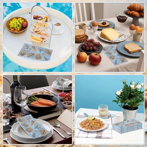200 Pcs Summer Sea Guest Napkins Coastal Seashell Napkins Disposable Guest Towels for Bathroom Decorative Paper Napkins Ocean Hand Napkins for Bathroom Kitchen Holiday Party in Saudi Arabia