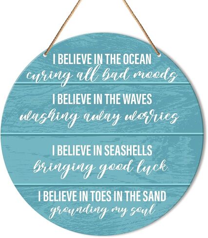 Beach House Sign Wall Decor, Summer Beach Hanging Sign Decor Farmhouse Ocean Wall Decorations Sign for Porch, Patio, Bathroom, Bedroom, Living Room, I Believe In The Ocean Curing All Bad Moods in Saudi Arabia