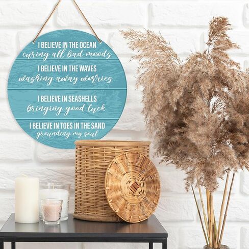 Beach House Sign Wall Decor, Summer Beach Hanging Sign Decor Farmhouse Ocean Wall Decorations Sign for Porch, Patio, Bathroom, Bedroom, Living Room, I Believe In The Ocean Curing All Bad Moods in Saudi Arabia