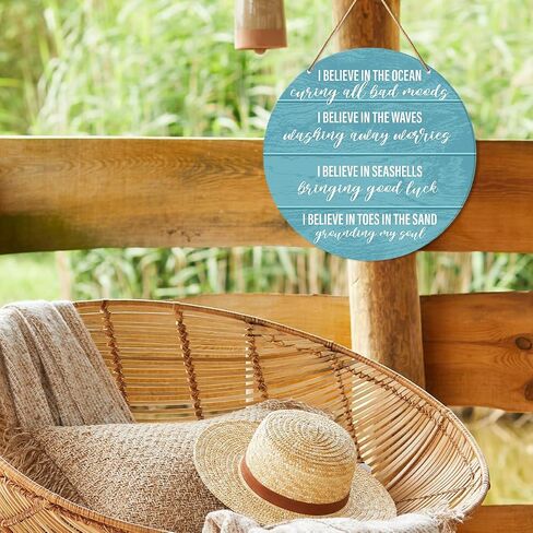 Beach House Sign Wall Decor, Summer Beach Hanging Sign Decor Farmhouse Ocean Wall Decorations Sign for Porch, Patio, Bathroom, Bedroom, Living Room, I Believe In The Ocean Curing All Bad Moods in Saudi Arabia