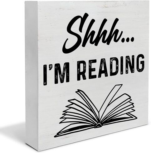 Reading Quote Wood Box Sign Decor Desk Sign Shhh I’m Reading Wooden Box Block Sign Rustic Home Reading Room Library Shelf Wall Decoration in Saudi Arabia