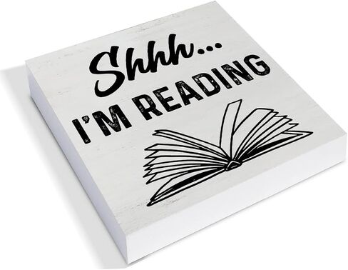 Reading Quote Wood Box Sign Decor Desk Sign Shhh I’m Reading Wooden Box Block Sign Rustic Home Reading Room Library Shelf Wall Decoration in Saudi Arabia