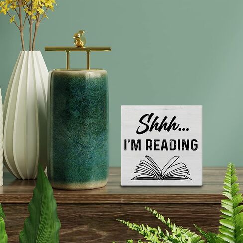Reading Quote Wood Box Sign Decor Desk Sign Shhh I’m Reading Wooden Box Block Sign Rustic Home Reading Room Library Shelf Wall Decoration in Saudi Arabia