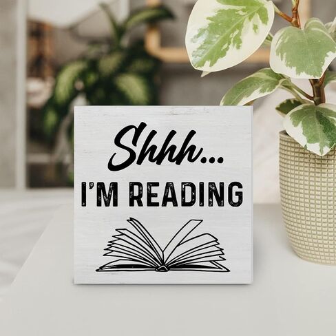 Reading Quote Wood Box Sign Decor Desk Sign Shhh I’m Reading Wooden Box Block Sign Rustic Home Reading Room Library Shelf Wall Decoration in Saudi Arabia