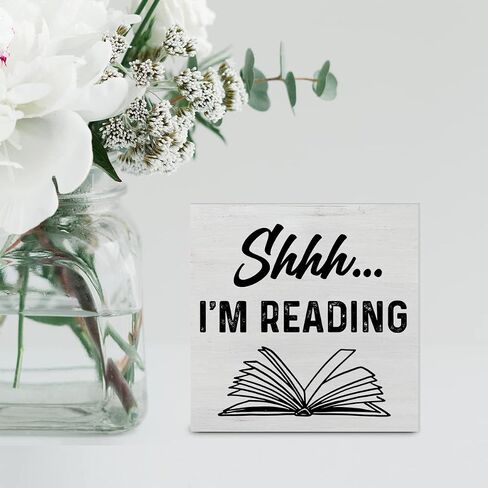 Reading Quote Wood Box Sign Decor Desk Sign Shhh I’m Reading Wooden Box Block Sign Rustic Home Reading Room Library Shelf Wall Decoration in Saudi Arabia