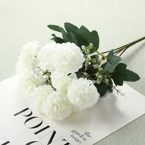 5 Bundle Wedding Hydrangea Silk Flower 50 Heads White Faux Artificial for Decoration White Flowers for Centerpieces Home Table Floral Decor DIY in Saudi Arabia