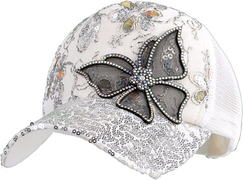 Summer Breathable Mesh Sun Hat,Flower with Bling Butterfly Design Womens Baseball Cap Girls Golf Hat Adjustable in Kuwait