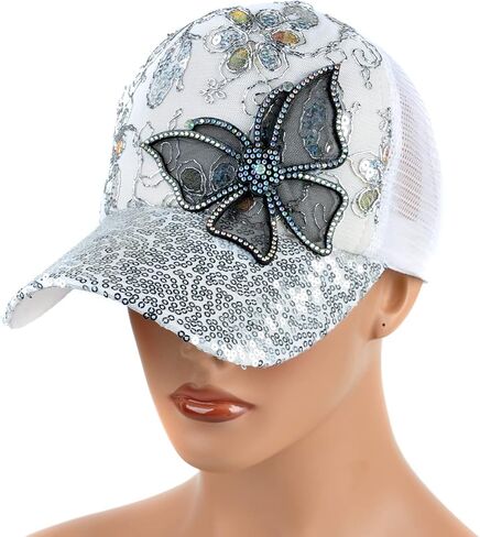 Summer Breathable Mesh Sun Hat,Flower with Bling Butterfly Design Womens Baseball Cap Girls Golf Hat Adjustable in Kuwait