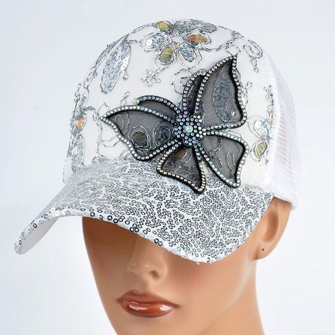 Summer Breathable Mesh Sun Hat,Flower with Bling Butterfly Design Womens Baseball Cap Girls Golf Hat Adjustable in Kuwait