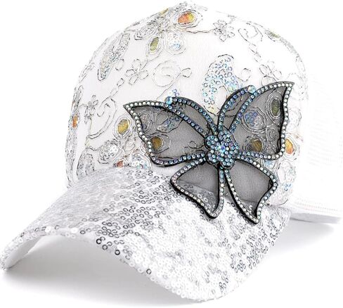 Summer Breathable Mesh Sun Hat,Flower with Bling Butterfly Design Womens Baseball Cap Girls Golf Hat Adjustable in Kuwait