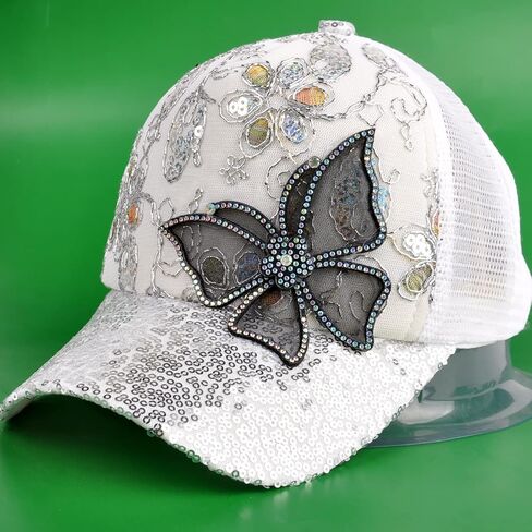 Summer Breathable Mesh Sun Hat,Flower with Bling Butterfly Design Womens Baseball Cap Girls Golf Hat Adjustable in Kuwait