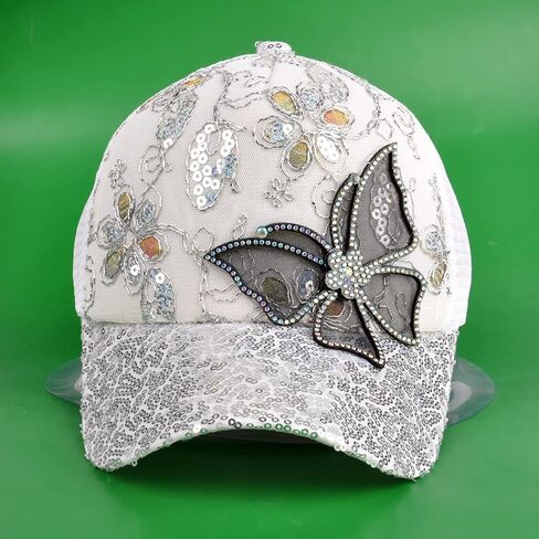 Summer Breathable Mesh Sun Hat,Flower with Bling Butterfly Design Womens Baseball Cap Girls Golf Hat Adjustable in Kuwait