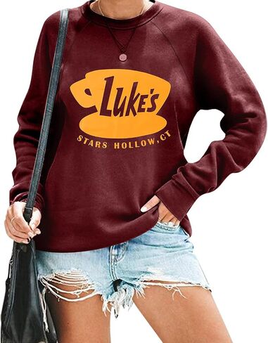 DUTUT Luke's Diner Sweatshirt Women Thin Lightweight Shirt Funny Graphic Long Sleeve Stars Hollow Pullover Coffee Tops in Saudi Arabia