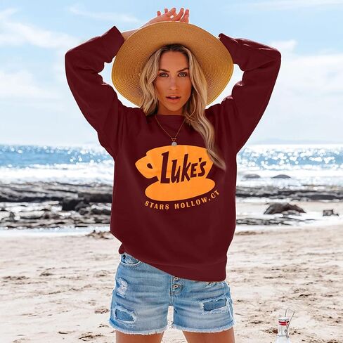 DUTUT Luke's Diner Sweatshirt Women Thin Lightweight Shirt Funny Graphic Long Sleeve Stars Hollow Pullover Coffee Tops in Saudi Arabia