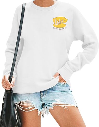 DUTUT Luke's Diner Sweatshirt Women Thin Lightweight Shirt Funny Graphic Long Sleeve Stars Hollow Pullover Coffee Tops in Saudi Arabia