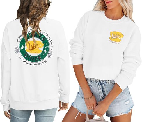 DUTUT Luke's Diner Sweatshirt Women Thin Lightweight Shirt Funny Graphic Long Sleeve Stars Hollow Pullover Coffee Tops in Saudi Arabia