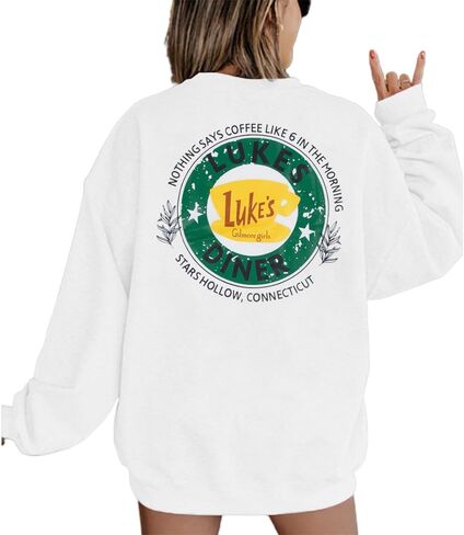 DUTUT Luke's Diner Sweatshirt Women Thin Lightweight Shirt Funny Graphic Long Sleeve Stars Hollow Pullover Coffee Tops in Saudi Arabia