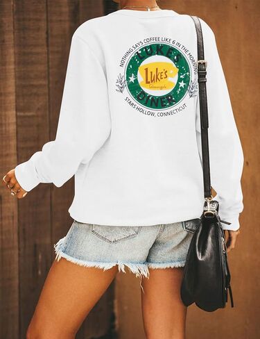 DUTUT Luke's Diner Sweatshirt Women Thin Lightweight Shirt Funny Graphic Long Sleeve Stars Hollow Pullover Coffee Tops in Saudi Arabia