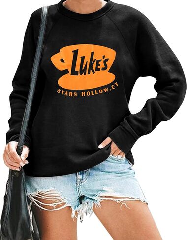 DUTUT Luke's Diner Sweatshirt Women Thin Lightweight Shirt Funny Graphic Long Sleeve Stars Hollow Pullover Coffee Tops in Saudi Arabia