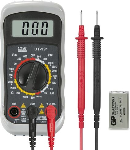 CEM DT-991 جهاز قياس رقمي متعدد الجيب مع موصلات اختبار، إضاءة خلفية LCD، فولت أمبير أوم hFE (تضخيم التيار المستمر) اختبار NPN PNP ترانزستور الثنائيات اختبار الاستمرارية المسموعة - رمادي، حافظة حافظة in Kuwait
