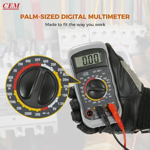 CEM DT-991 جهاز قياس رقمي متعدد الجيب مع موصلات اختبار، إضاءة خلفية LCD، فولت أمبير أوم hFE (تضخيم التيار المستمر) اختبار NPN PNP ترانزستور الثنائيات اختبار الاستمرارية المسموعة - رمادي، حافظة حافظة in Kuwait
