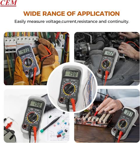 CEM DT-991 جهاز قياس رقمي متعدد الجيب مع موصلات اختبار، إضاءة خلفية LCD، فولت أمبير أوم hFE (تضخيم التيار المستمر) اختبار NPN PNP ترانزستور الثنائيات اختبار الاستمرارية المسموعة - رمادي، حافظة حافظة in Kuwait