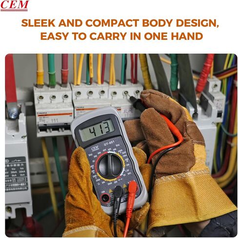 CEM DT-991 جهاز قياس رقمي متعدد الجيب مع موصلات اختبار، إضاءة خلفية LCD، فولت أمبير أوم hFE (تضخيم التيار المستمر) اختبار NPN PNP ترانزستور الثنائيات اختبار الاستمرارية المسموعة - رمادي، حافظة حافظة in Kuwait