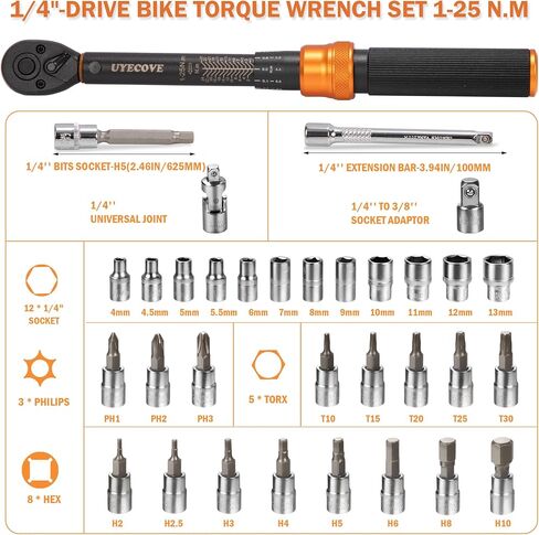 1/2-Inch Drive Click Torque Wrench 3 Pcs Set, 1/2 Torque Wrench 10-150FT-LB/13.6-203.4N.m, Torque Wrench 1/2 Drive with 1/2'' Extension Bar and 1/2''to 3/8'' Adaptor in Saudi Arabia