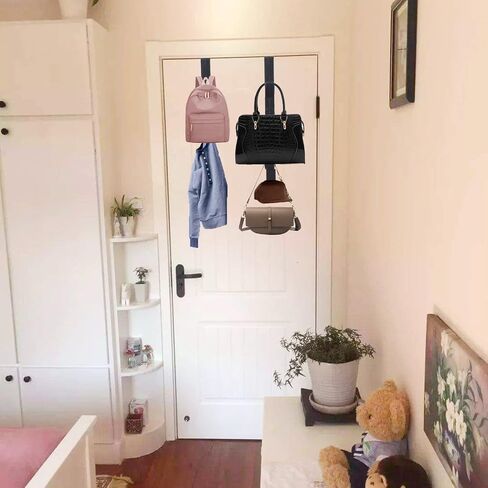 2 Pack Over The Door Hooks Purse Hanger 5 Hooks Door Hanger Over The Door Towel Rack for Coats, Scarf,Hats, Robes, Shirts, Belts, Bags, Towels, Closet and Bathroom (Black) in Saudi Arabia