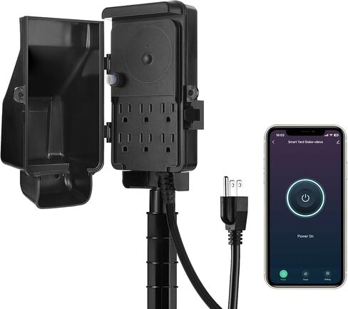 DEWENWILS WiFi Outdoor Outlet Timer, Smart Yard Stake Plug with 6 Outlets, Remote& Voice Control, Waterproof Power Stake Timer with 6Ft Cord, Alexa& Google Assistant Compatible, 1875W/15A, FCC Listed in Saudi Arabia