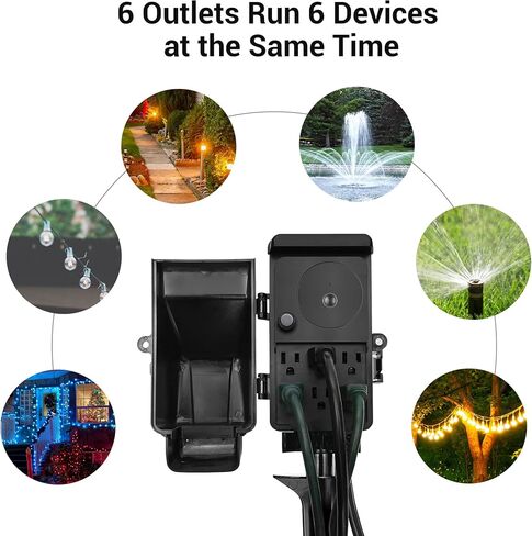 DEWENWILS WiFi Outdoor Outlet Timer, Smart Yard Stake Plug with 6 Outlets, Remote& Voice Control, Waterproof Power Stake Timer with 6Ft Cord, Alexa& Google Assistant Compatible, 1875W/15A, FCC Listed in Saudi Arabia