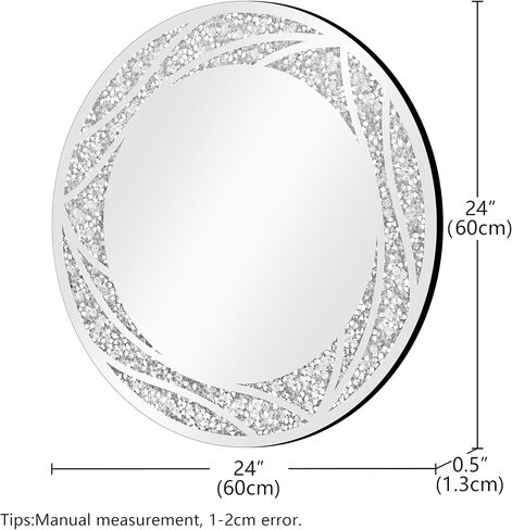Menscha Crystal Crush Diamond Wall Mirror 24''x24'' Round Silver Mirrors for Wall Decorative Large Wall Mirrors for Living Room Bathroom Bedroom Entryway in Saudi Arabia