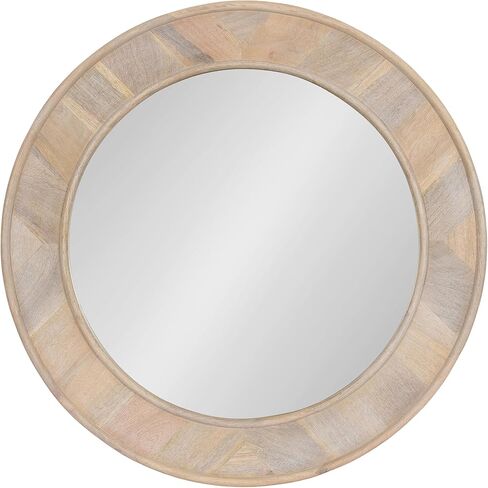 Kate and Laurel Yahna Pieced Wood Modern Round Wall Mirror, 28 Inch Diameter, Whitewash, Coastal Decorative Circle Mirror with Solid Mango Wood Frame in Saudi Arabia