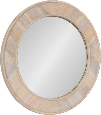 Kate and Laurel Yahna Pieced Wood Modern Round Wall Mirror, 28 Inch Diameter, Whitewash, Coastal Decorative Circle Mirror with Solid Mango Wood Frame in Saudi Arabia