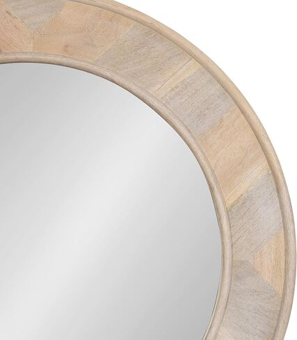 Kate and Laurel Yahna Pieced Wood Modern Round Wall Mirror, 28 Inch Diameter, Whitewash, Coastal Decorative Circle Mirror with Solid Mango Wood Frame in Saudi Arabia