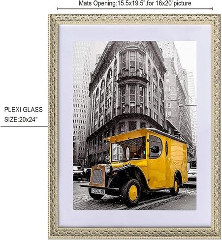 French Ornate Wood Wall Picture Frame - Antique White, 20" x 24" with Plexiglass & Backing Board in Saudi Arabia