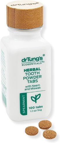 DrTung’s Herbal Toothpowder Tablets – Fluoride Free Toothpaste Tabs, Travel Size Toothpaste, TSA Compliant, Vegan, Plastic Free, Chewable Tablets – Spearmint (100 Tabs) in Saudi Arabia