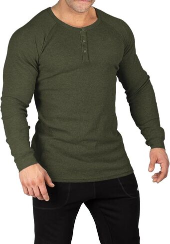 Muscle Cmdr Men's Lightweigt Waffle Henley Shirt Regular Fit Long&Short Sleeve Casual 3 Buton Placket Underwear in Saudi Arabia