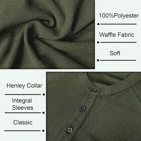 Muscle Cmdr Men's Lightweigt Waffle Henley Shirt Regular Fit Long&Short Sleeve Casual 3 Buton Placket Underwear in Saudi Arabia