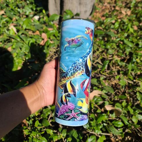 Cute turtle under the sea ocean 20oz skinny tumbler Stainless steel cup mug coffee tea hot chocolate cup in Saudi Arabia
