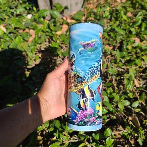 Cute turtle under the sea ocean 20oz skinny tumbler Stainless steel cup mug coffee tea hot chocolate cup in Saudi Arabia