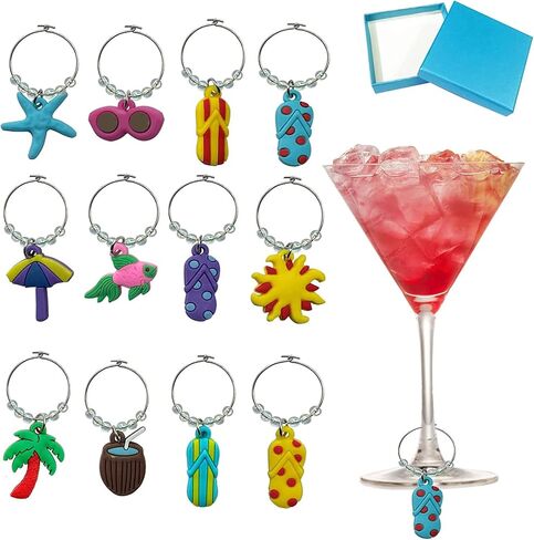 Wine Glass Charms Tags, Wine Drinker Gift set of 12, Champagne Cocktail Drink Markers (red) in Saudi Arabia