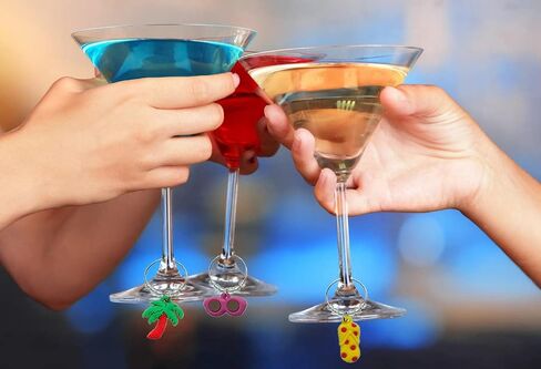 Wine Glass Charms Tags, Wine Drinker Gift set of 12, Champagne Cocktail Drink Markers (red) in Saudi Arabia