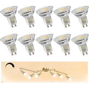 لمبة LED MASTERY MART GU10، 2700K بيضاء ناعمة، مصابيح إضاءة عكس الضوء 5.5 وات [ما يعادل 50 وات] 500 لومن، لمبة كشاف GU10 بزاوية 40 درجة، لمبات إضاءة شوكية لغطاء المدى، إضاءة المسار (10 عبوات)