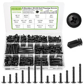 460Pcs #8#10 Self Tapping Screws for Metal, Wood, Steel, Aluminium Alloy, 1/2" to 2", Truss Head Sheet Metal Screws 410 Stainless Steel Screws Assortment Kit, 13 Sizes Self-tapping Screws