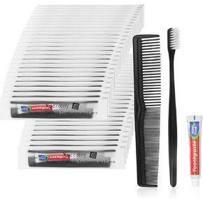 20 Pack Black Disposable Toothbrushes with Toothpaste and Comb Set,10g Toothpaste,7inch Hair Comb,Individually Wrapped Disposable Travel Toothbrushes Kit in Bulk for Homeless,Airbnb,Hotel,Shelter
