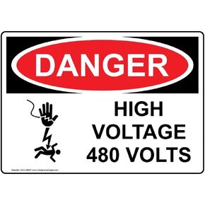 ComplianceSigns.com DANGER High Voltage 480 Volts OSHA Safety Label Decal, 5x3.5 in. 4-Pack Vinyl for Electrical