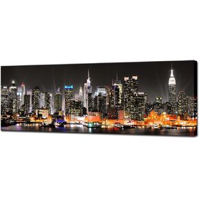 Biuteawal New York City Canvas Wall Art Manhattan Skyline at Night Picture Prints Framed NYC Skyline Landscape Artwork Modern Canvas Print Art for Home Office Living Room Decor