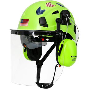 Chainsaw Helmet with Face Shield and Ear Muffs and Inner Visor Kit -OSHA Approved Arborist Helmet,Vented Forestry Safety Logging Helmet Full Face Shield and Hearing and Eye Protector